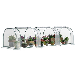 Mini Serre de Jardin, Mini Serre Tunnel, Serre à Tomates 3,5L x 1l x 0,8H m, Acier, PVC Haute Densité Anti-UV, 3 Fenêtres avec Zip Enroulables, Vert et Transparent