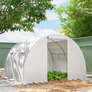 Serre de Jardin Tunnel 9 m² 3L x 3l x 2H m - 4 fenêtres, Porte zippée Enroulable - châssis Tubulaire Acier galvanisé, bâche PE Haute densité Blanc