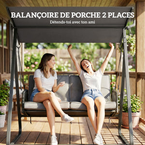 Balancelle de Jardin 2 Places en Résine Tressée, Balançoire Extérieure avec Toit Réglable et Coussin Épais, Cadre en Acier, Charge 240 kg, pour Balcon, Jardin, Terrasse, 150x128x168cm, Gris