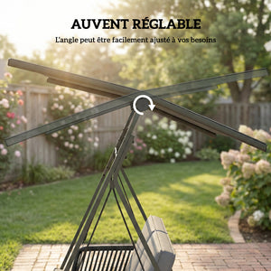 Balancelle de Jardin 2 Places en Résine Tressée, Balançoire Extérieure avec Toit Réglable et Coussin Épais, Cadre en Acier, Charge 240 kg, pour Balcon, Jardin, Terrasse, 150x128x168cm, Gris