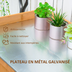 Armoire de jardin sur pied table de rempotage 2 en 1 - table de jardinage double porte, étagère, plateau tôle acier galvanisé - table de plantation bois de cèdre pré-huilé
