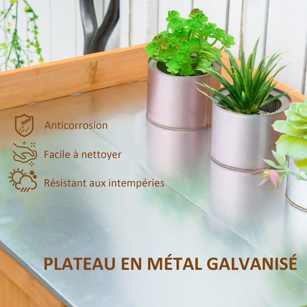 Armoire de jardin sur pied table de rempotage 2 en 1 - table de jardinage double porte, étagère, plateau tôle acier galvanisé - table de plantation bois de cèdre pré-huilé