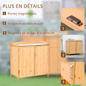 Armoire de jardin sur pied table de rempotage 2 en 1 - table de jardinage double porte, étagère, plateau tôle acier galvanisé - table de plantation bois de cèdre pré-huilé