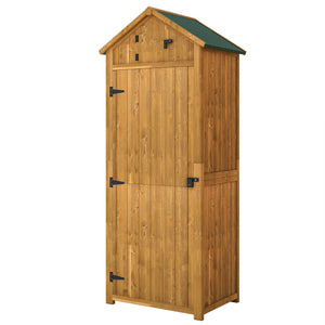 Armoire de jardin extérieur abri de jardin en bois abri pour outils 3 étagères 2 Portes loquets Toit Pente bitumé rangement et stockage extérieurs pour terrasse 77 x 54 x 179 cm jaune