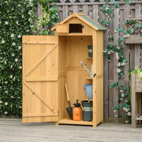 Armoire de jardin extérieur abri de jardin en bois abri pour outils 3 étagères 2 Portes loquets Toit Pente bitumé rangement et stockage extérieurs pour terrasse 77 x 54 x 179 cm jaune