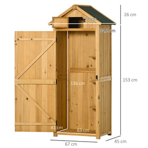 Armoire de jardin extérieur abri de jardin en bois abri pour outils 3 étagères 2 Portes loquets Toit Pente bitumé rangement et stockage extérieurs pour terrasse 77 x 54 x 179 cm jaune