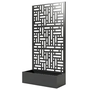 Jardinière avec treillis, bac à fleurs en acier galvanisé, lit surélevé avec brise-vue, trous de drainage, motif géométrique, pour plantes grimpantes, légumes, 90 x 40 x 180 cm, noir