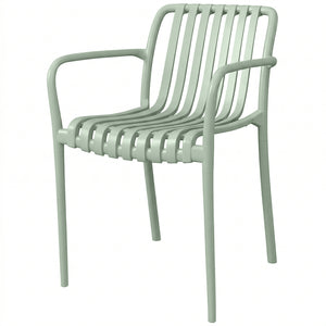Lot de 4 Chaises de Jardin Empilables en Polypropylène Anti-UV - Fauteuil de Terrasse avec Accoudoirs et Dossier à Lattes Ergonomique - Chaises de Salle à Manger Extérieures, Gris Vert