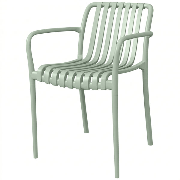 Lot de 4 Chaises de Jardin Empilables en Polypropylène Anti-UV - Fauteuil de Terrasse avec Accoudoirs et Dossier à Lattes Ergonomique - Chaises de Salle à Manger Extérieures, Gris Vert