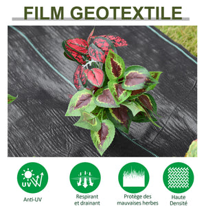 Toiles de paillage - Toile anti mauvaises herbes - toile de paillage anti mauvaises herbes 100 g/m² - indéchirable perméable à l'eau anti UV dim. 50L x 2l m - PP noir vert