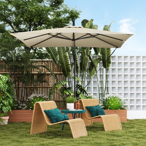 Parasol déporté 2,5 x 2,5 m, parasol de jardin extérieur, Toile ajustable, 8 baleines, base en croix et manivelle, Housse de Protection, kaki