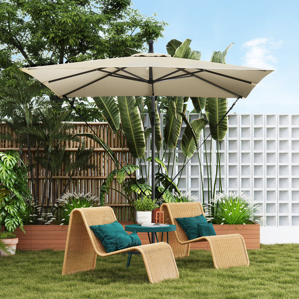 Parasol déporté 2,5 x 2,5 m, parasol de jardin extérieur, Toile ajustable, 8 baleines, base en croix et manivelle, Housse de Protection, kaki