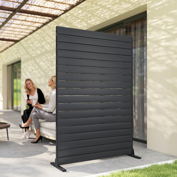 Écran de Confidentialité Extérieur, Panneau Décoratif HDPE avec Support et 6 Panneaux, 120 x 174 cm, Autoportant pour Extérieur, Balcon, Bureau, Noir