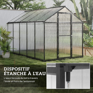 Serre de jardin en aluminium polycarbonate, serre avec fenêtres supérieures réglables, porte battante, abri extérieur résistant aux intempéries pour plante fleur, 303x183x195 cm, transparent