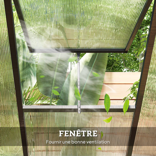 Serre de jardin en aluminium polycarbonate, serre avec fenêtres supérieures réglables, porte battante, abri extérieur résistant aux intempéries pour plante fleur, 303x183x195 cm, transparent