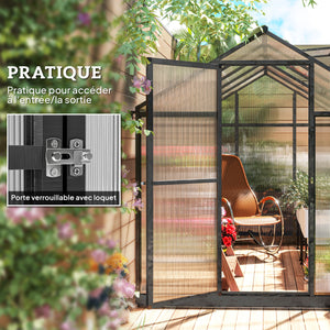 Serre de jardin en aluminium polycarbonate, serre avec fenêtres supérieures réglables, porte battante, abri extérieur résistant aux intempéries pour plante fleur, 303x183x195 cm, transparent