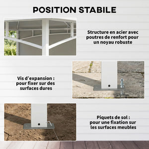 Pavillon 3 x 3 m, Toit Double, Abri de Jardin avec Rideaux et Poches de Rangement, Crochet de Plafond, Structure Métallique Solide, Blanc Crème