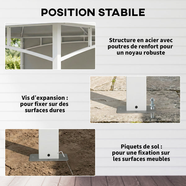 Pavillon 3 x 3 m, Toit Double, Abri de Jardin avec Rideaux et Poches de Rangement, Crochet de Plafond, Structure Métallique Solide, Blanc Crème