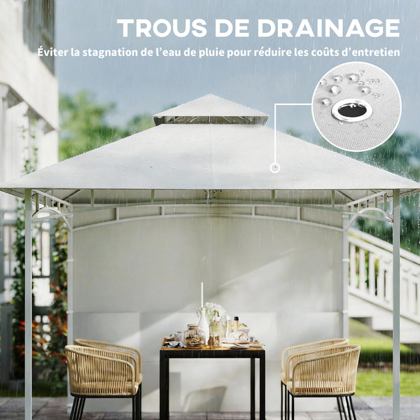 Pavillon 3 x 3 m, Toit Double, Abri de Jardin avec Rideaux et Poches de Rangement, Crochet de Plafond, Structure Métallique Solide, Blanc Crème