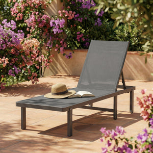 Bain de Soleil en Aluminium avec Roulettes - Transat de Jardin Inclinable à Plat 4 Positions et Textilène 530g/m² - Chaise Longue de Piscine Anti-Rouille, Gris Foncé