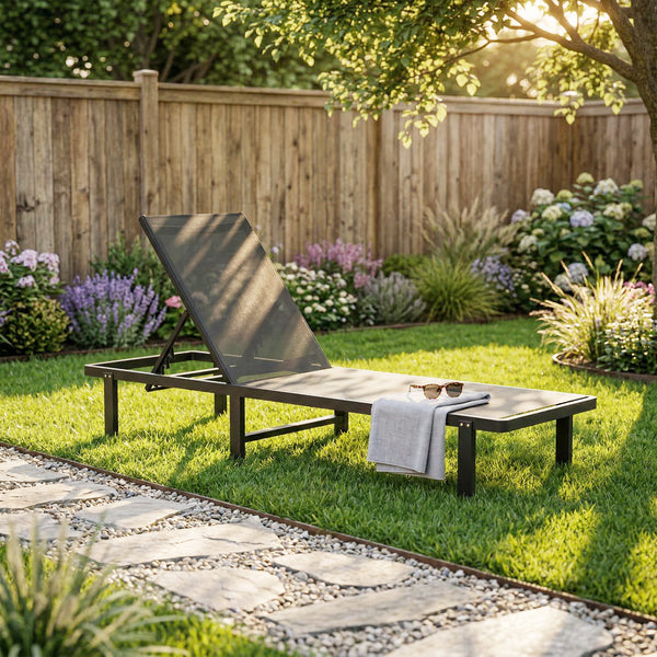 Bain de Soleil en Aluminium avec Roulettes - Transat de Jardin Inclinable à Plat 4 Positions et Textilène 530g/m² - Chaise Longue de Piscine Anti-Rouille, Gris Foncé