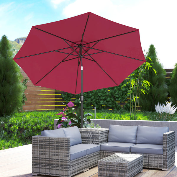 Parasol de jardin extérieur Parasol droit inclinable Ø 3 m en métal Rond Polyester 180g/m² manivelle inclinable Bordeaux