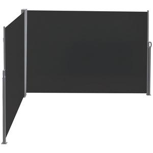 Double Store latéral Brise-Vue paravent rétractable dim. 6L x 1,80H m Polyester Anti-UV Haute densité 180 g/m² Gris et noir