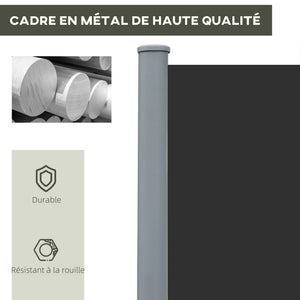 Double Store latéral Brise-Vue paravent rétractable dim. 6L x 1,80H m Polyester Anti-UV Haute densité 180 g/m² Gris et noir