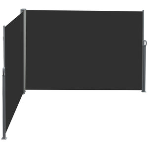 Double Store latéral Brise-Vue paravent rétractable dim. 6L x 1,80H m Polyester Anti-UV Haute densité 180 g/m² Gris et noir