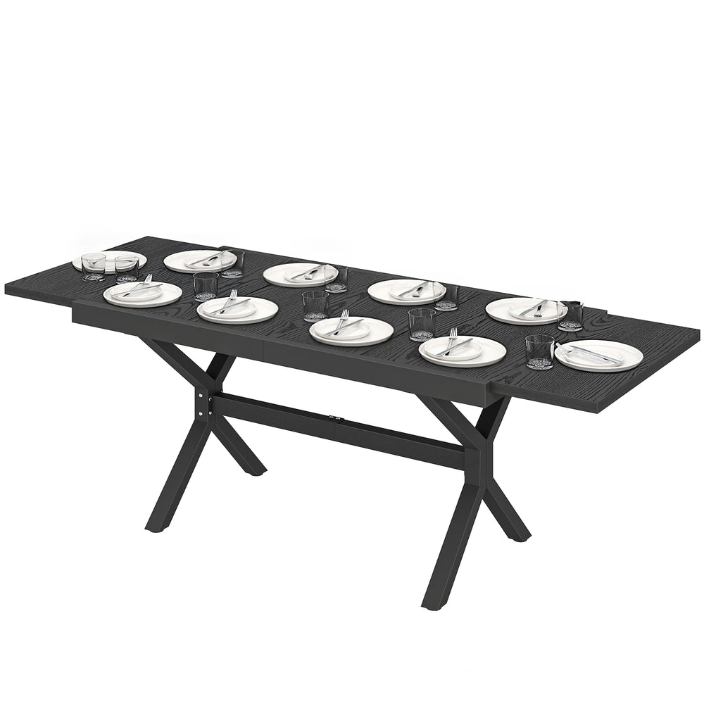 Table de Jardin Extensible Aluminium Effet Bois - 154-214 cm Table de Repas Extérieure pour 8-10 Personnes - Structure X Robuste et Pieds Réglables pour Terrasse et Jardin, Gris Anthracite