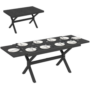 Table de Jardin Extensible Aluminium Effet Bois - 154-214 cm Table de Repas Extérieure pour 8-10 Personnes - Structure X Robuste et Pieds Réglables pour Terrasse et Jardin, Gris Anthracite