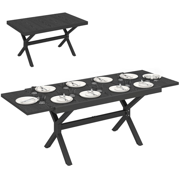 Table de Jardin Extensible Aluminium Effet Bois - 154-214 cm Table de Repas Extérieure pour 8-10 Personnes - Structure X Robuste et Pieds Réglables pour Terrasse et Jardin, Gris Anthracite