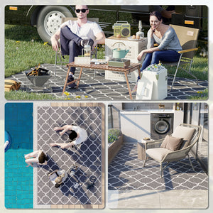 Tapis d'extérieur tapis réversible dim. 2,74L x 1,82l m - PP haute densité 310 g/m² gris et blanc