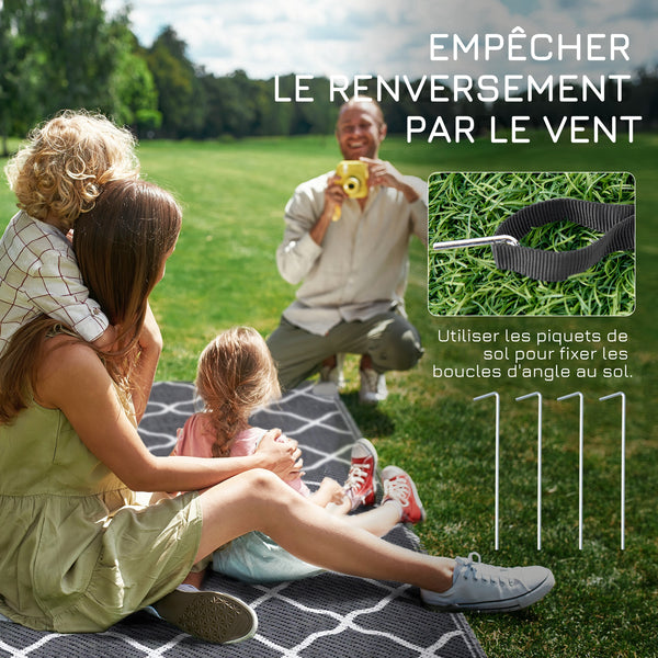 Tapis d'extérieur tapis réversible dim. 2,74L x 1,82l m - PP haute densité 310 g/m² gris et blanc