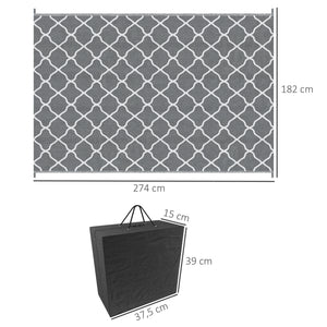 Tapis d'extérieur tapis réversible dim. 2,74L x 1,82l m - PP haute densité 310 g/m² gris et blanc