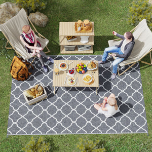 Tapis d'extérieur tapis réversible dim. 2,74L x 1,82l m - PP haute densité 310 g/m² gris et blanc