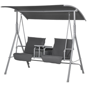 Balancelle de jardin 2 places avec auvent inclinable tablette centrale 2 porte-gobelets pour terrasse 175L x 112l x 158H cm balcon gris