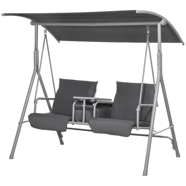 Balancelle de jardin 2 places avec auvent inclinable tablette centrale 2 porte-gobelets pour terrasse 175L x 112l x 158H cm balcon gris