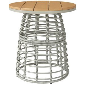 Table basse de jardin, table d'appoint extérieur ronde en résine aspect rotin métal et plateau composite, Ø 45 x 50 cm gris