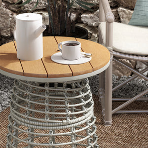 Table basse de jardin, table d'appoint extérieur ronde en résine aspect rotin métal et plateau composite, Ø 45 x 50 cm gris