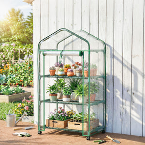 Serre de jardin PVC avec étagères 3 niveaux, serre de balcon, bâche PVC, châssis en acier, porte zippée enroulable, pour légumes plantes fleurs, 69x49x130cm, transparent
