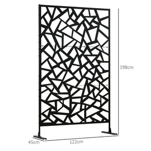 Panneau brise-vue jardin balcon décoratif extérieur à motif géométrique ajouré en acier 122 x 45 x 198 cm noir