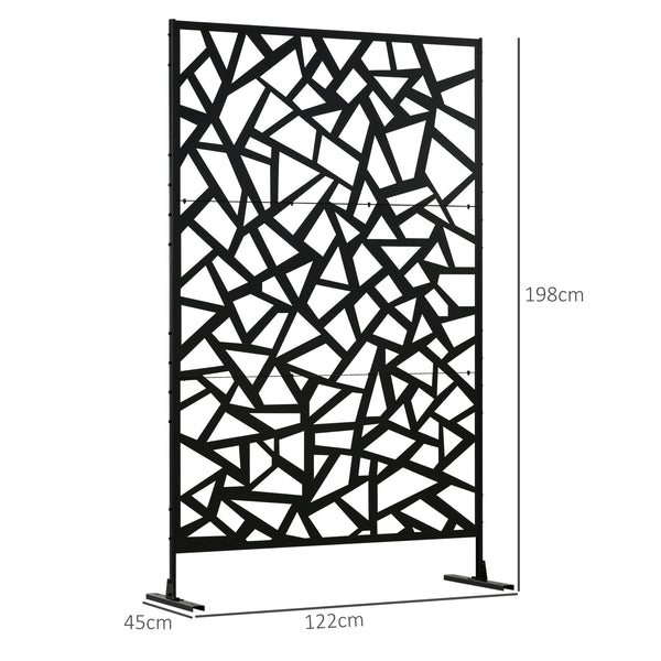 Panneau brise-vue jardin balcon décoratif extérieur à motif géométrique ajouré en acier 122 x 45 x 198 cm noir
