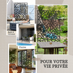 Panneau brise-vue jardin balcon décoratif extérieur à motif géométrique ajouré en acier 122 x 45 x 198 cm noir