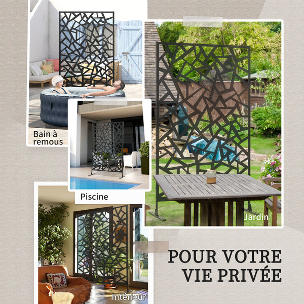 Panneau brise-vue jardin balcon décoratif extérieur à motif géométrique ajouré en acier 122 x 45 x 198 cm noir