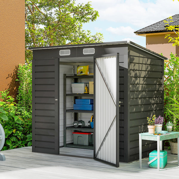 Abri de jardin en métal 2,5 m² facile à monter, cabane de jardin 191x130x183cm structure en acier galvanisé améliorée, cabanon rangement outils gants portes verrouillables 2 aérations, gris