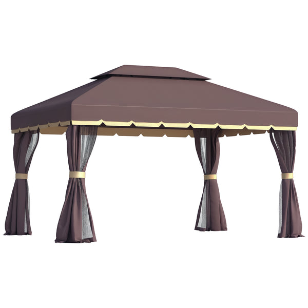 Tonnelle de jardin extérieur 4 x 3 m barnum double toit tente de réception avec parois et moustiquaires marron