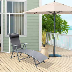 transat Chaise Longue Bain de Soleil Pliable Dossier inclinable Multi-Positions têtière fournie 137L x 64l x 101H cm métal époxy textilène Gris