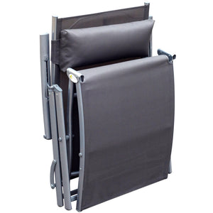 transat Chaise Longue Bain de Soleil Pliable Dossier inclinable Multi-Positions têtière fournie 137L x 64l x 101H cm métal époxy textilène Gris