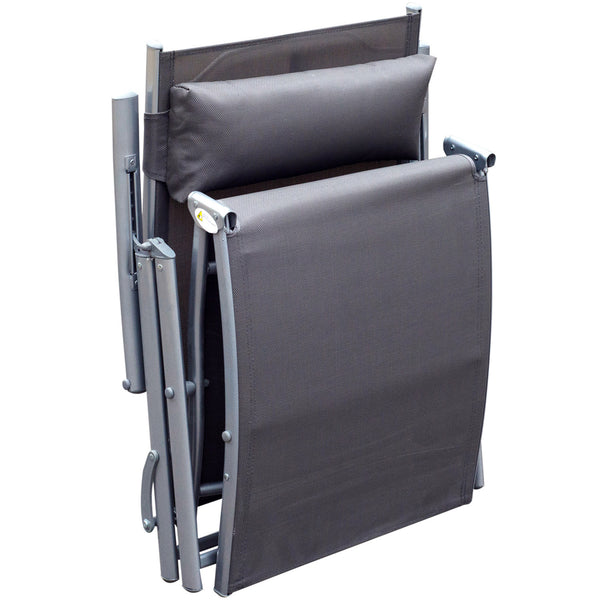 transat Chaise Longue Bain de Soleil Pliable Dossier inclinable Multi-Positions têtière fournie 137L x 64l x 101H cm métal époxy textilène Gris